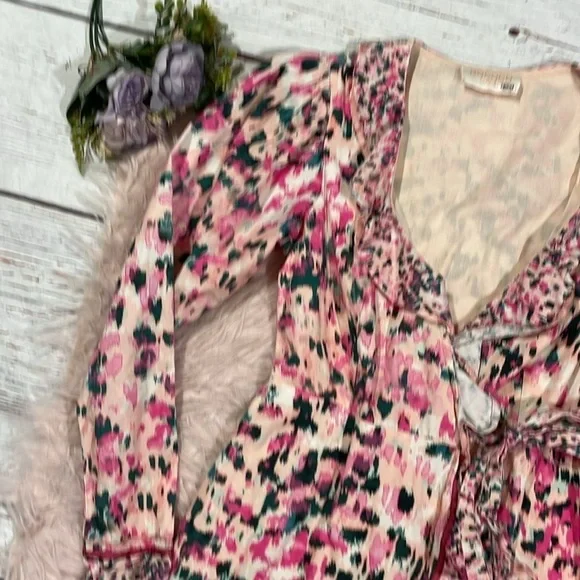 Rococo Sand Mimi Ruffle Trim Long Sleeve Mini Wrap Dress Pink Floral Barbiecore - Picture 5 of 11